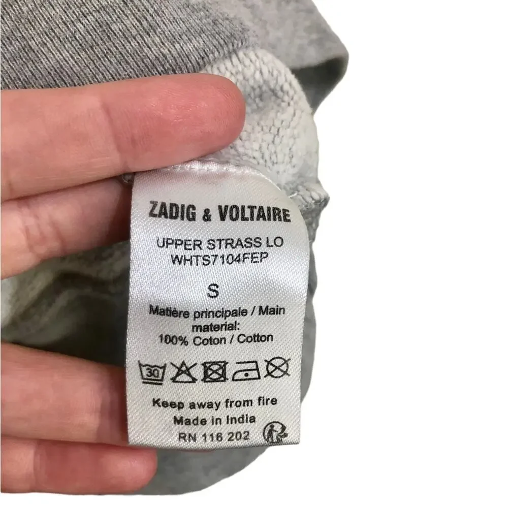 Zadig & Voltaire Love Embellished Cotton Sweatshirt Rhinestone Size Small - Picture 5 of 7